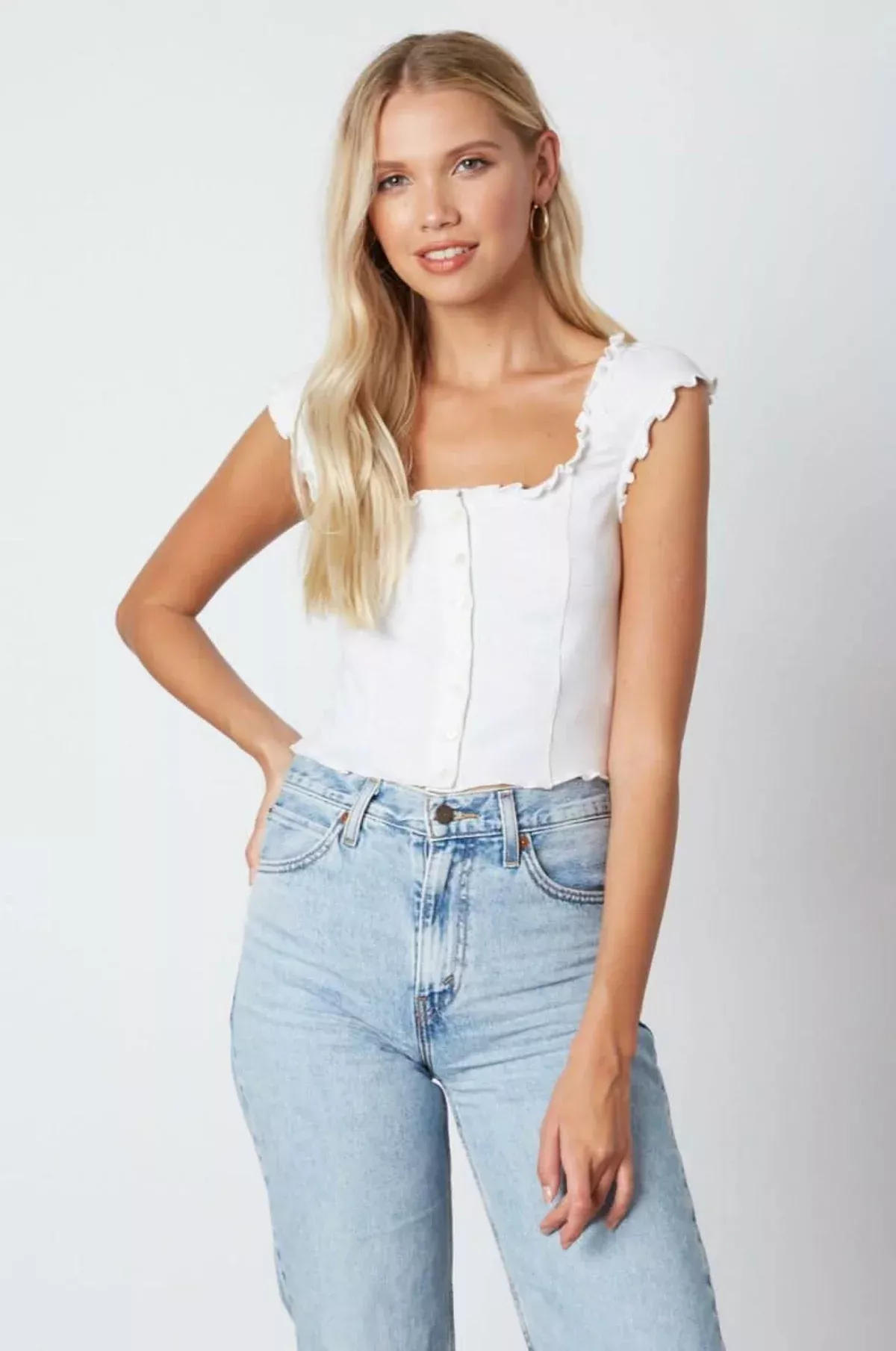 What You Want White Button-Down Cropped Tank Top | Boho Pink