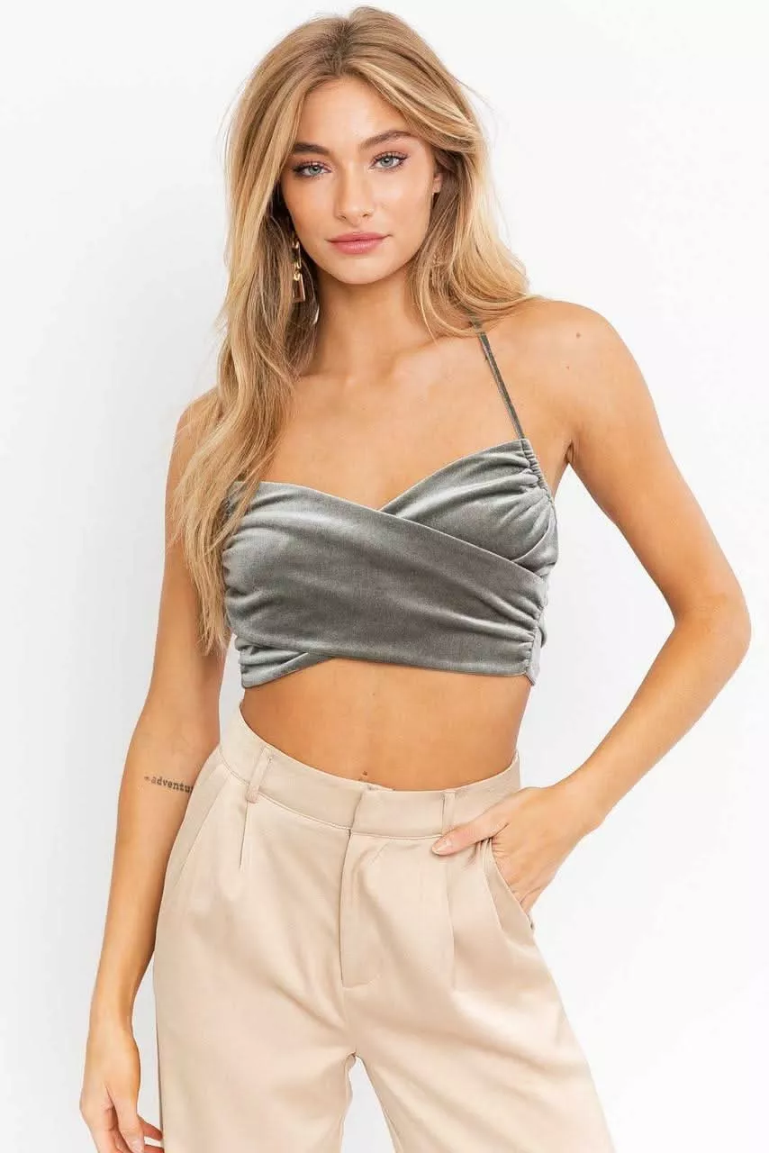 When We're Together Olive Velvet Crop Top | Boho Pink