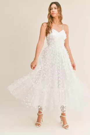 WHITE BUTTERFLY MESH LACE UP BACK BUSTIER MIDI DRESS