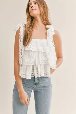 White Daisy Crop Ruffle top