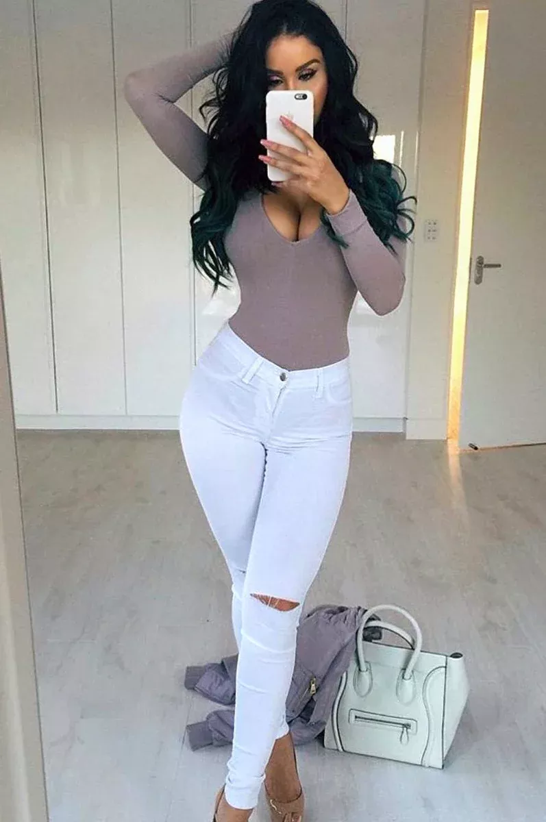 White Ripped Knee High-Waist Skinny Jeans
