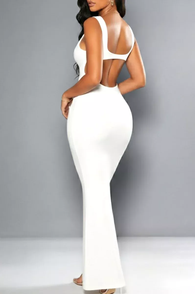 White Sleeveless Cut Out Back Maxi Dress