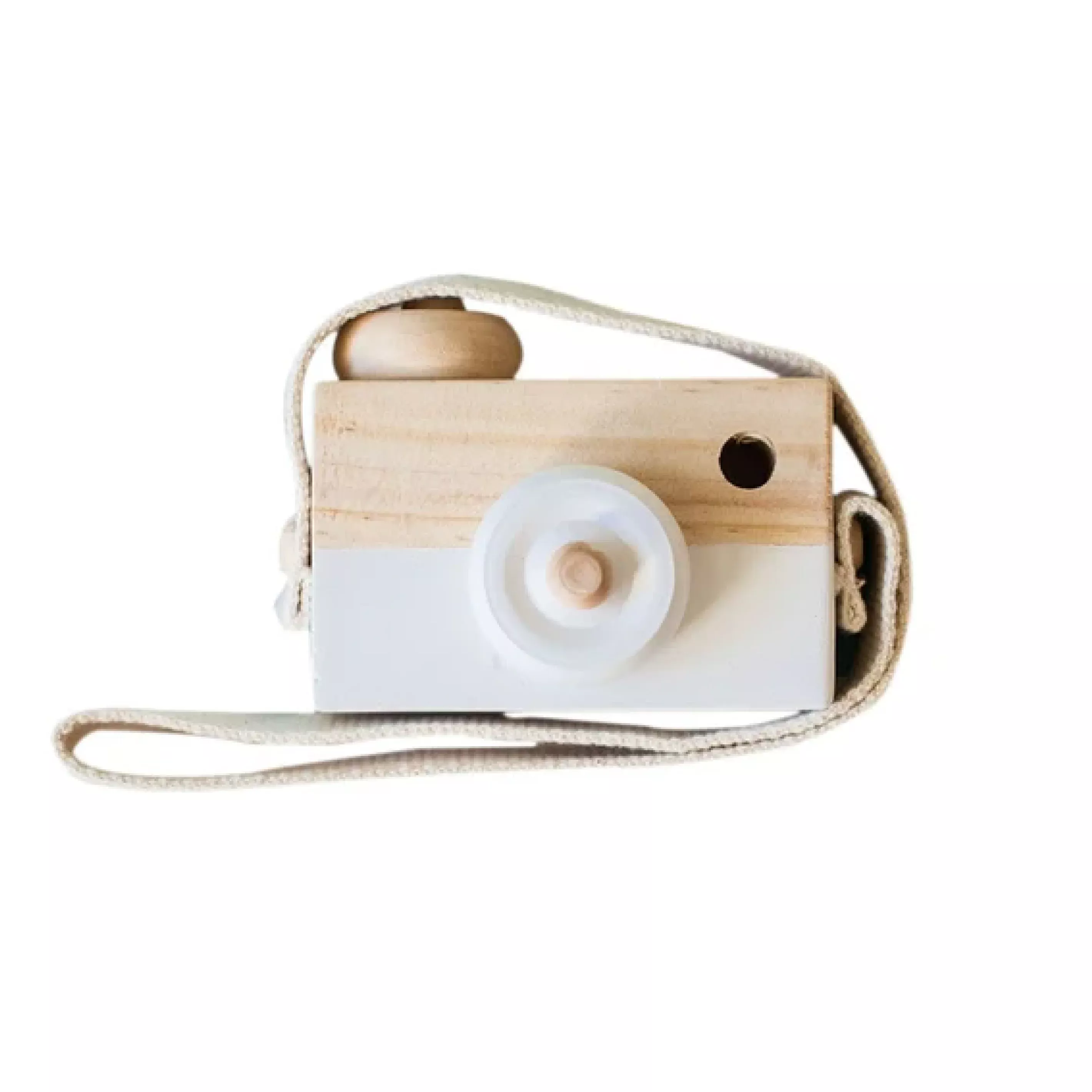 white wooden toy camera