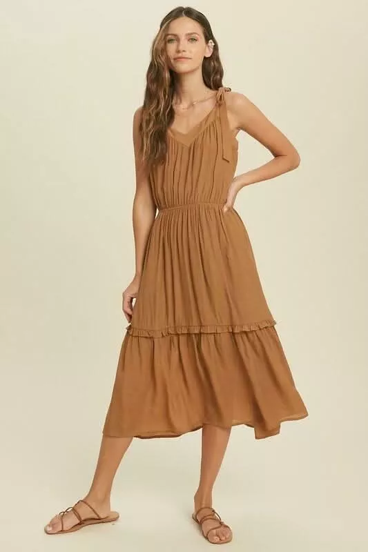 Why Wait Gucci Brown Tie-Strap Midi Dress | Boho Pink