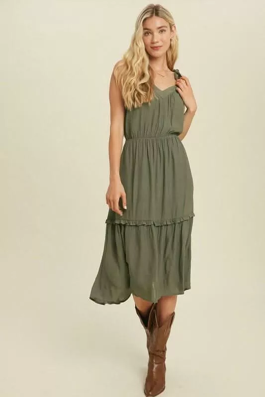 Why Wait Olive Tie-Strap Midi Dress | Boho Pink