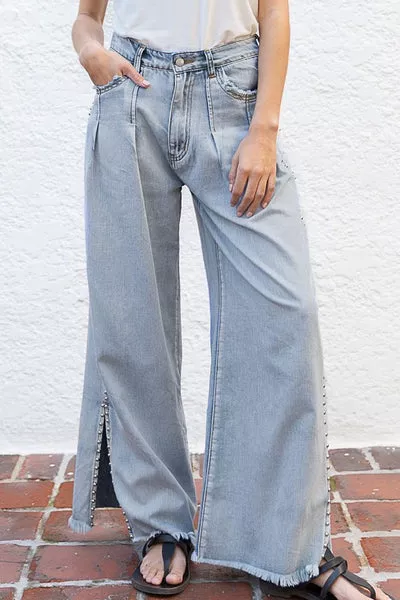 Wide Fit Detail Denim Pants