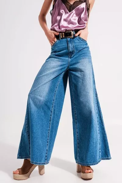 Wide Leg Jeans in Mid Wash Blue