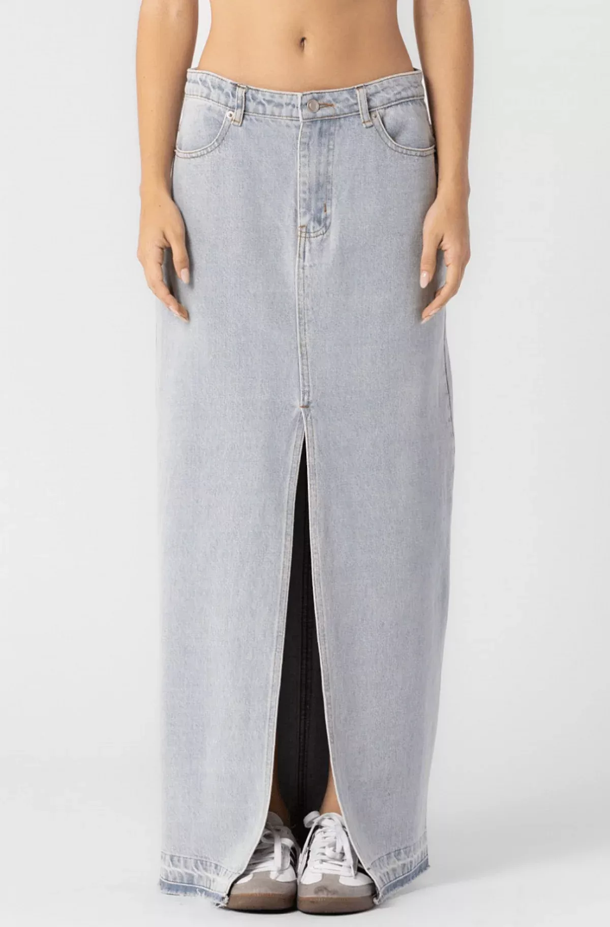 Wildest Cowgirl Low-Waisted Denim Maxi Skirt | Boho Pink