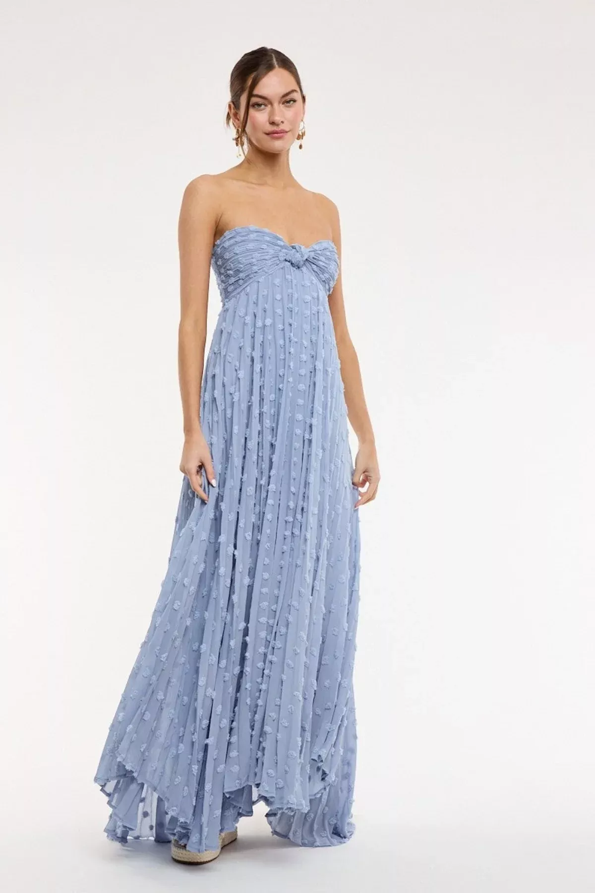Willow Blue Clip Dot Strapless Maxi Dress | Boho Pink