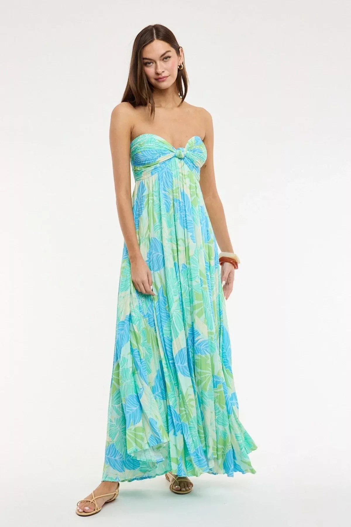 Willow Blue and Green Tropical Print Strapless Maxi Dress | Boho Pink