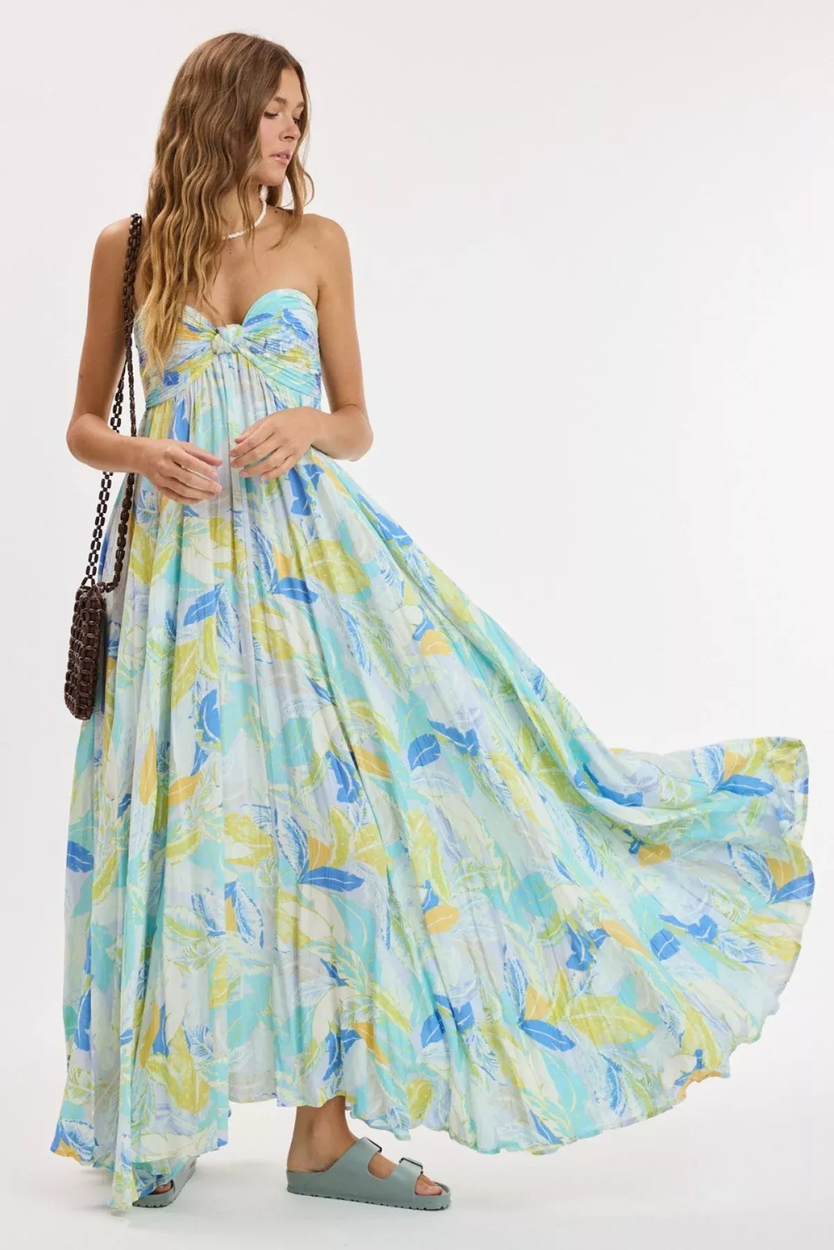 Willow Blue Multi Tropical Strapless Maxi Dress | Boho Pink