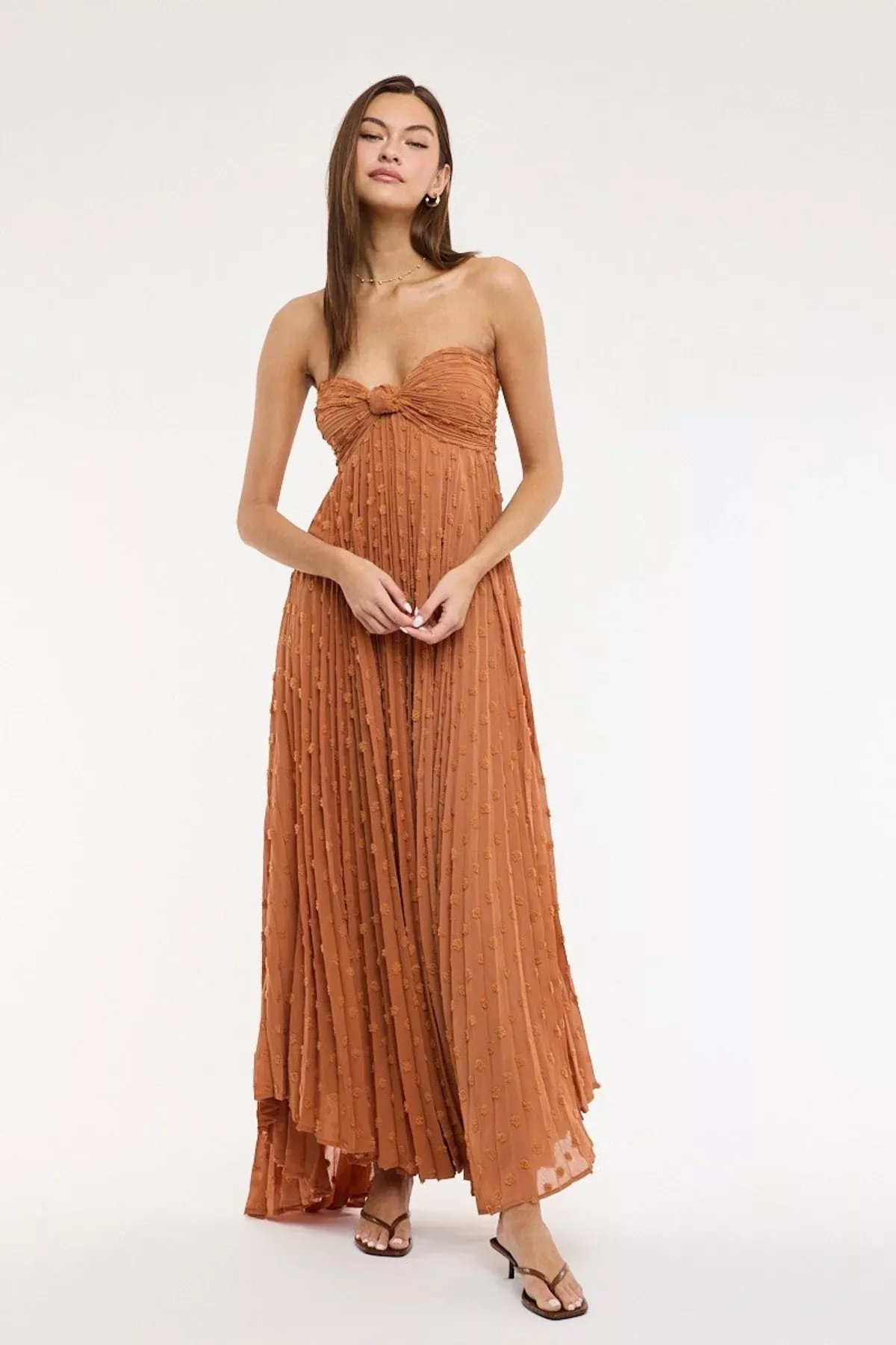 Willow Brown Clip Dot Strapless Maxi Dress | Boho Pink