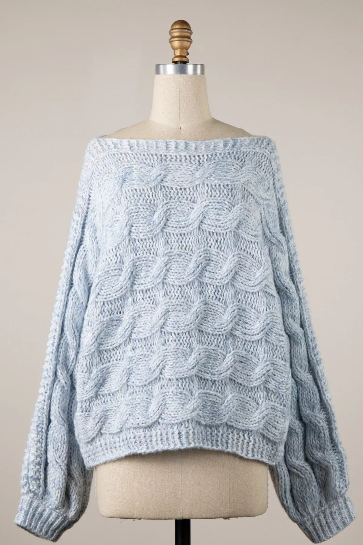 Willow Light Blue Oversized Cable Knit Sweater | Boho Pink