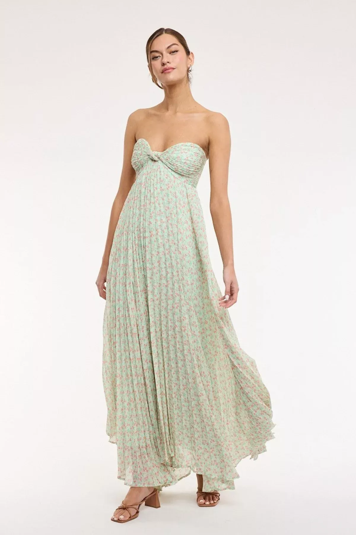 Willow Light Green Ditsy Floral Strapless Maxi Dress | Boho Pink