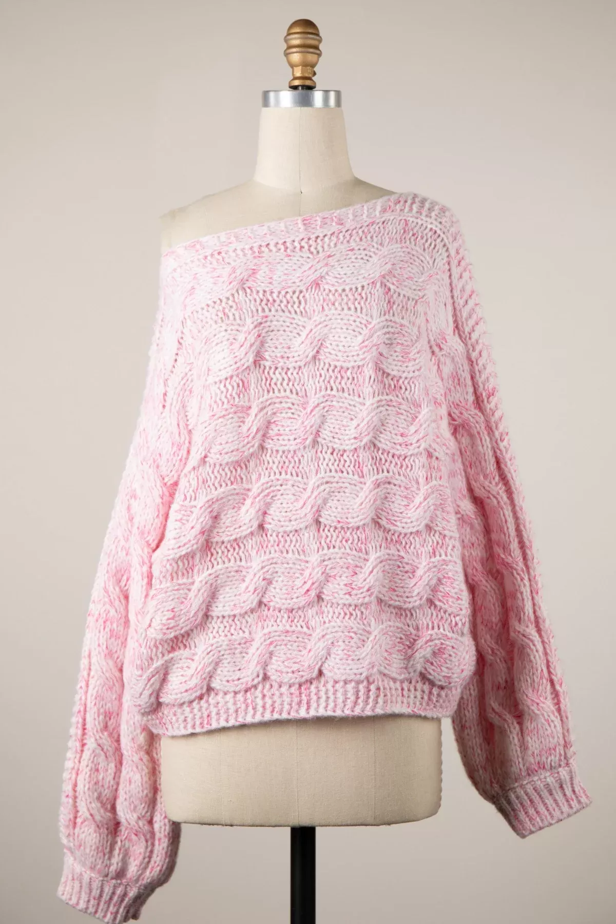 Willow Light Pink Oversized Cable Knit Sweater | Boho Pink