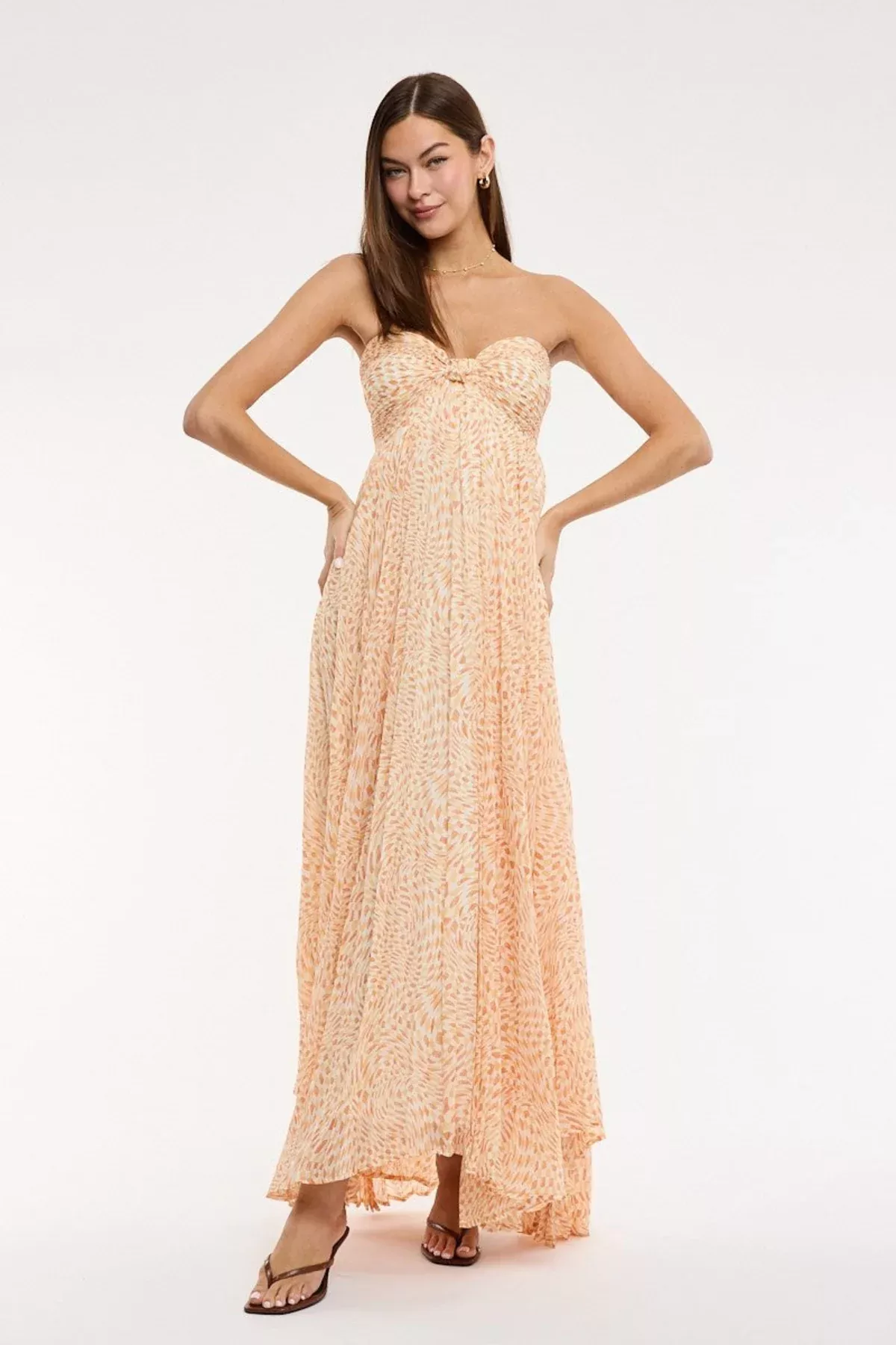 Willow Orange Print Strapless Maxi Dress | Boho Pink