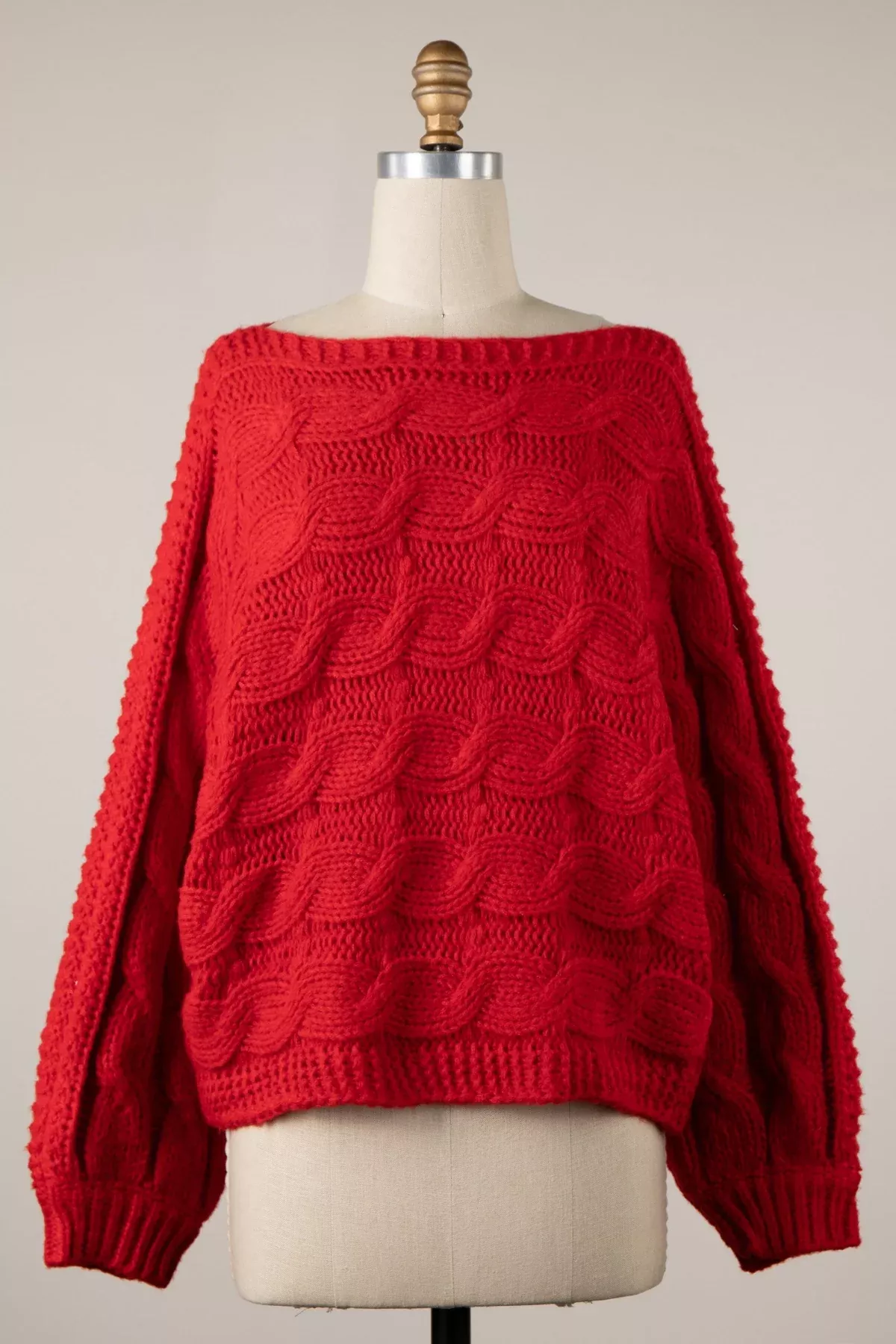 Willow Red Oversized Cable Knit Sweater | Boho Pink