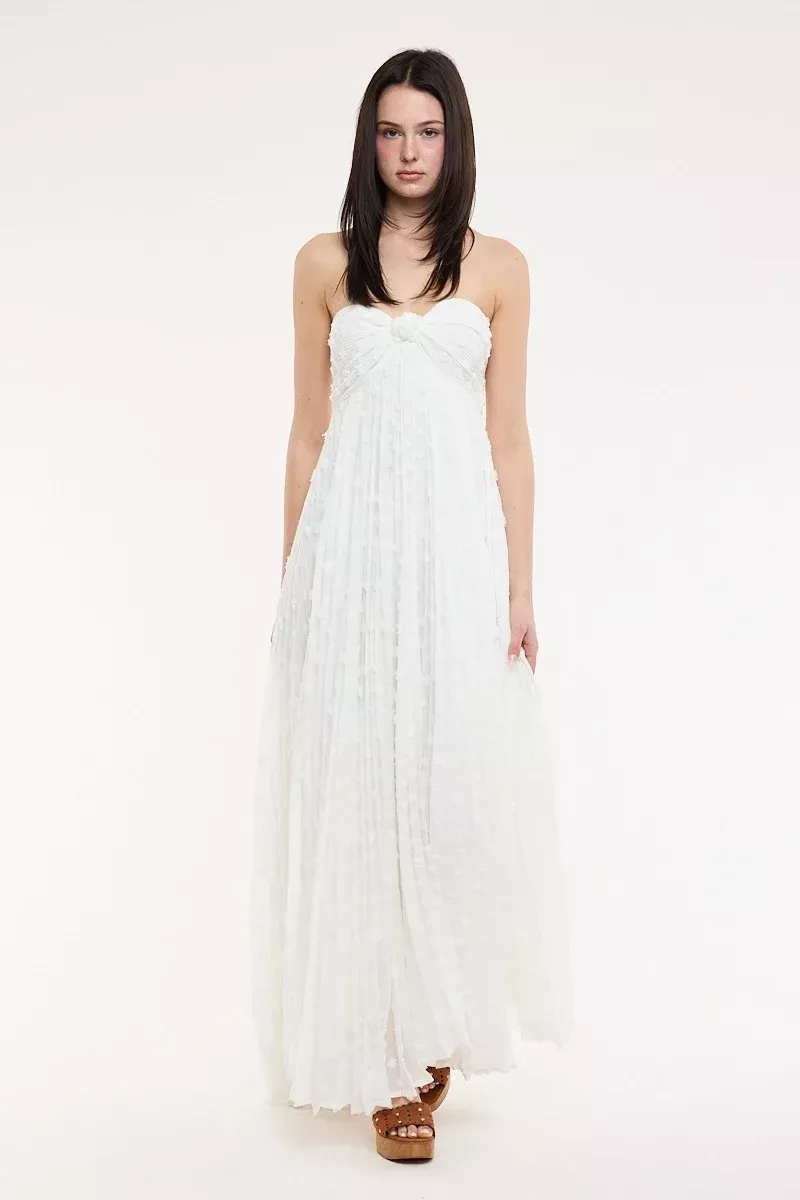 Willow White Clip Dot Strapless Maxi Dress | Boho Pink