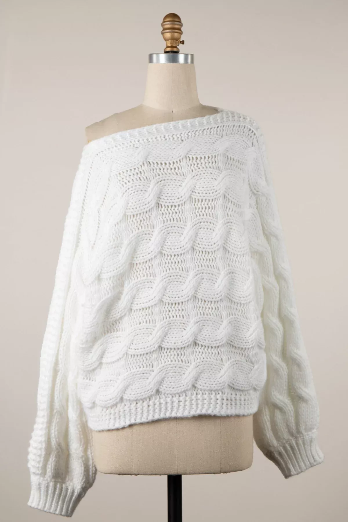 Willow White Oversized Cable Knit Sweater | Boho Pink