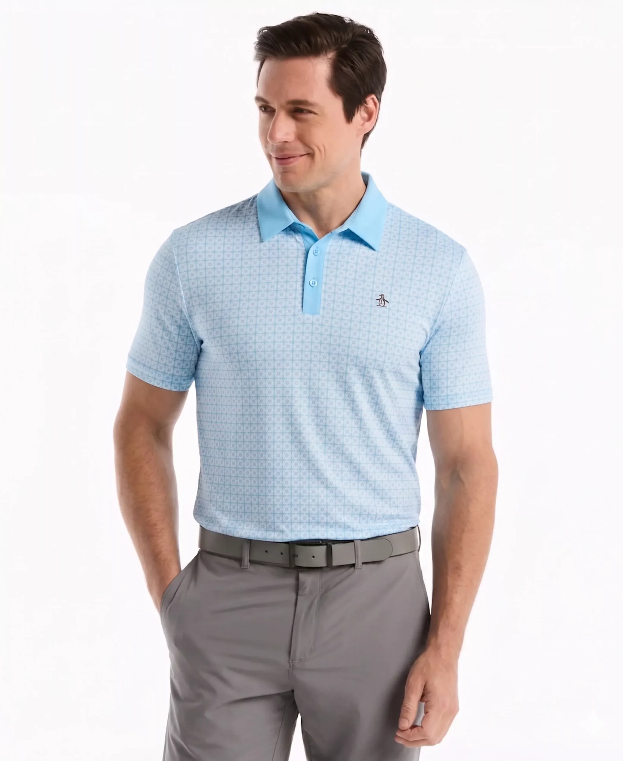 Windowpane Print Golf Polo
