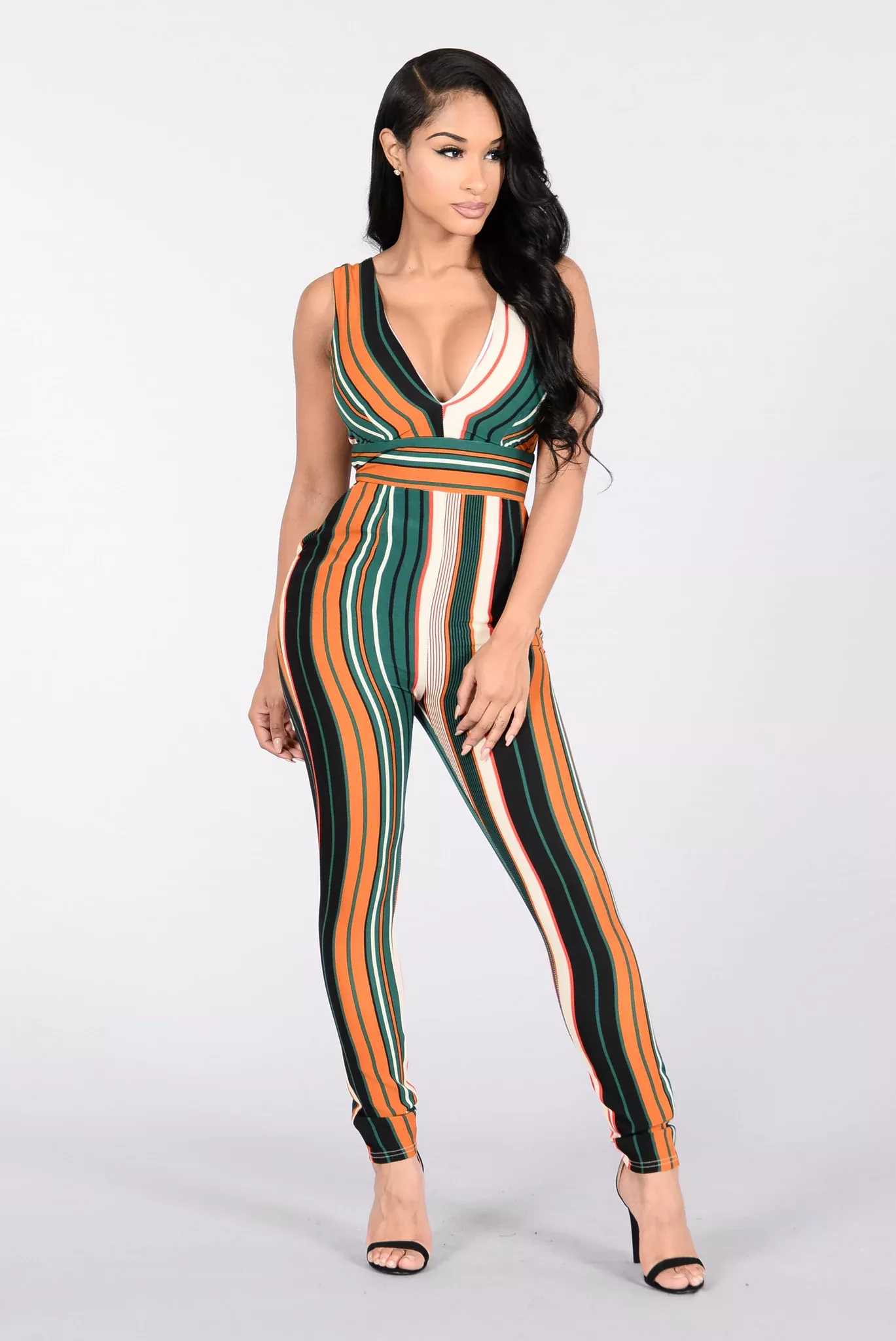 Within The Lines Jumpsuit - Black/Rust