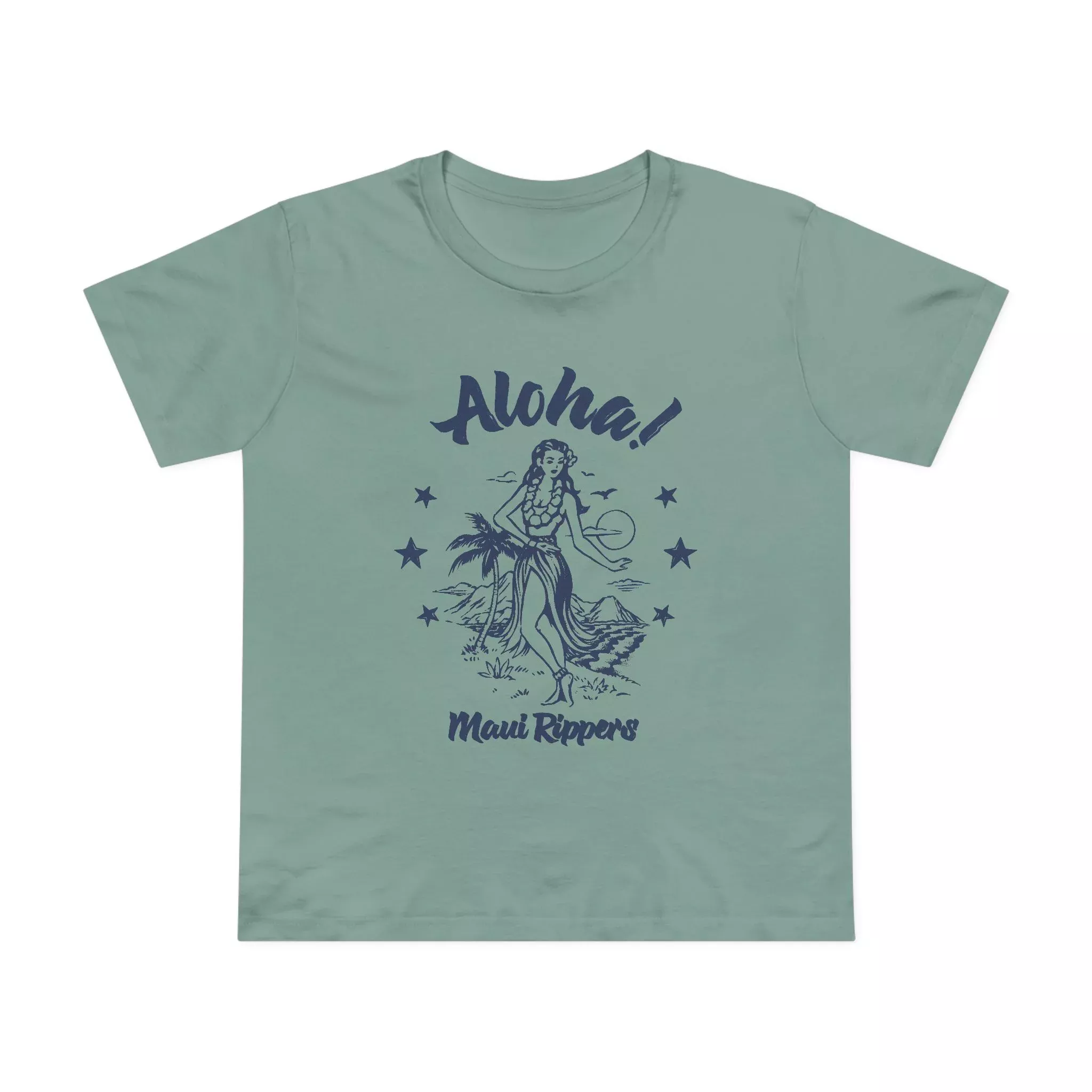 Women’s Aloha Hula Girl Tee in Sage