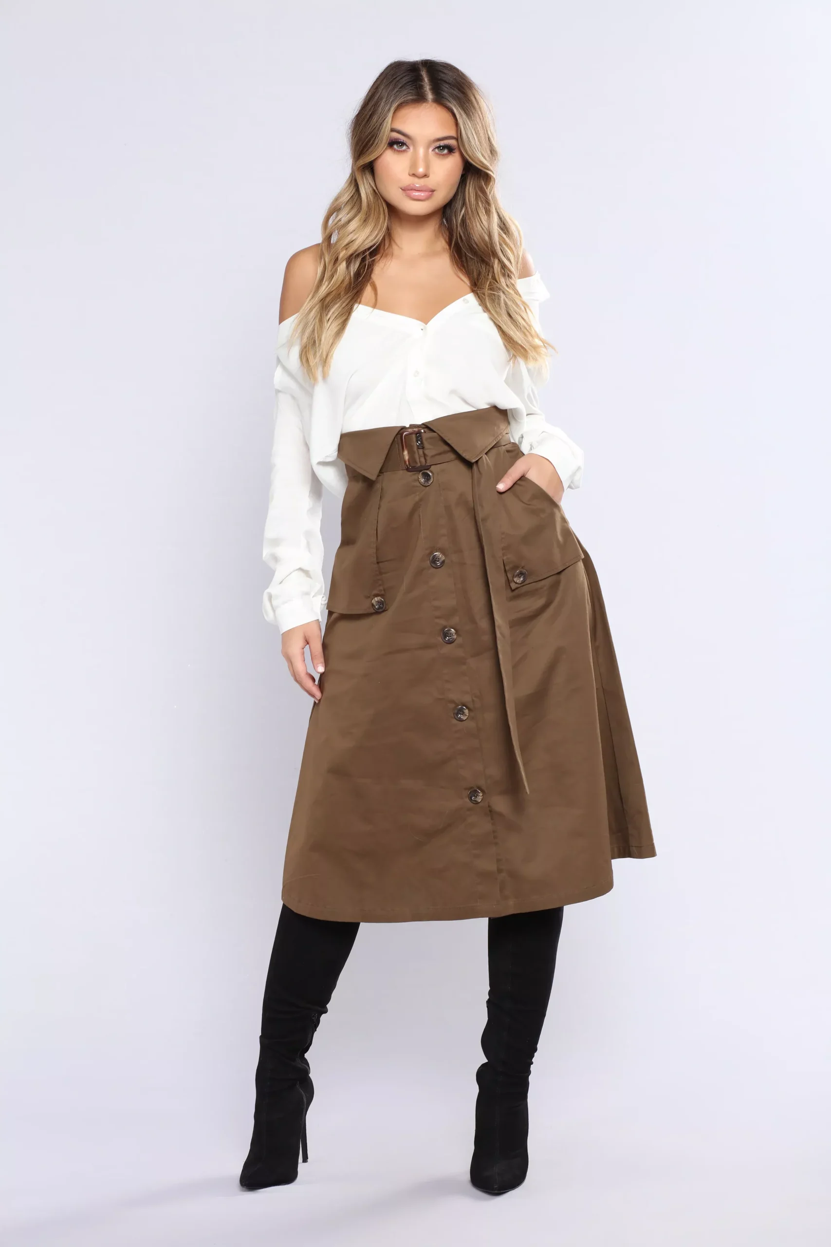 Working Girl Midi Skirt - Olive