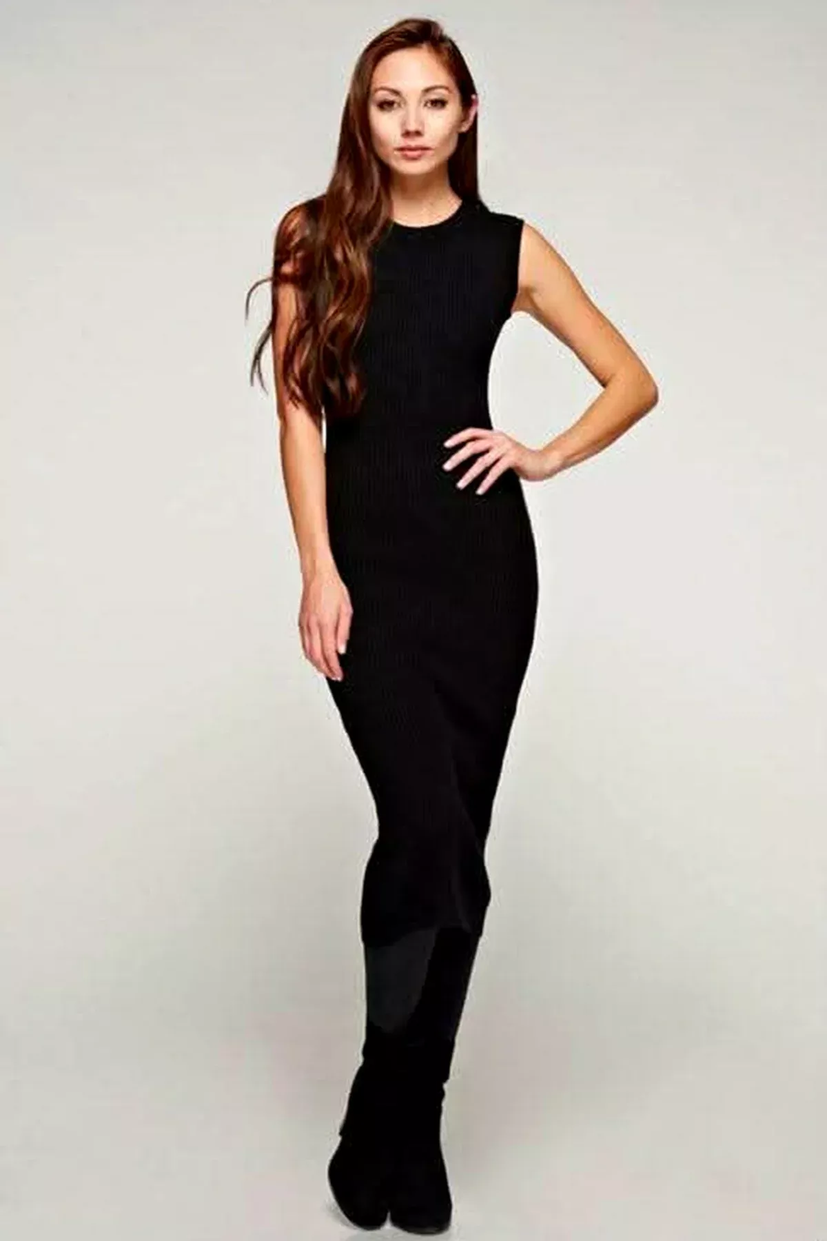 Would You Mind Black Ribbed Knit Crew Neck Sweater Dress | Boho Pink