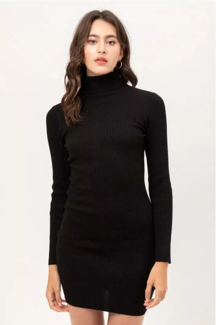 You Got This Black Turtleneck Sweater Dress | Boho Pink