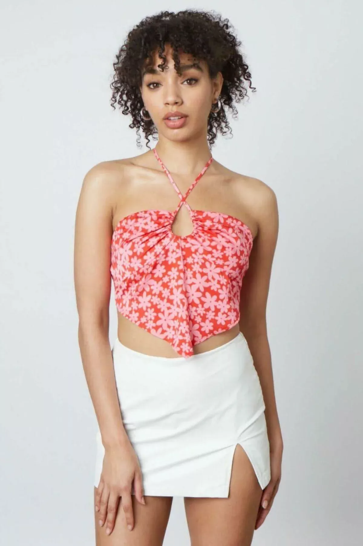 You Know Me Cherry Blossom Floral Print Halter Top | Boho Pink