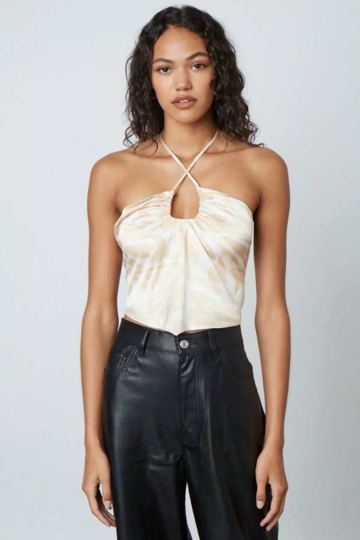 You Know Me Taupe and White Heart Print Halter Top | Boho Pink