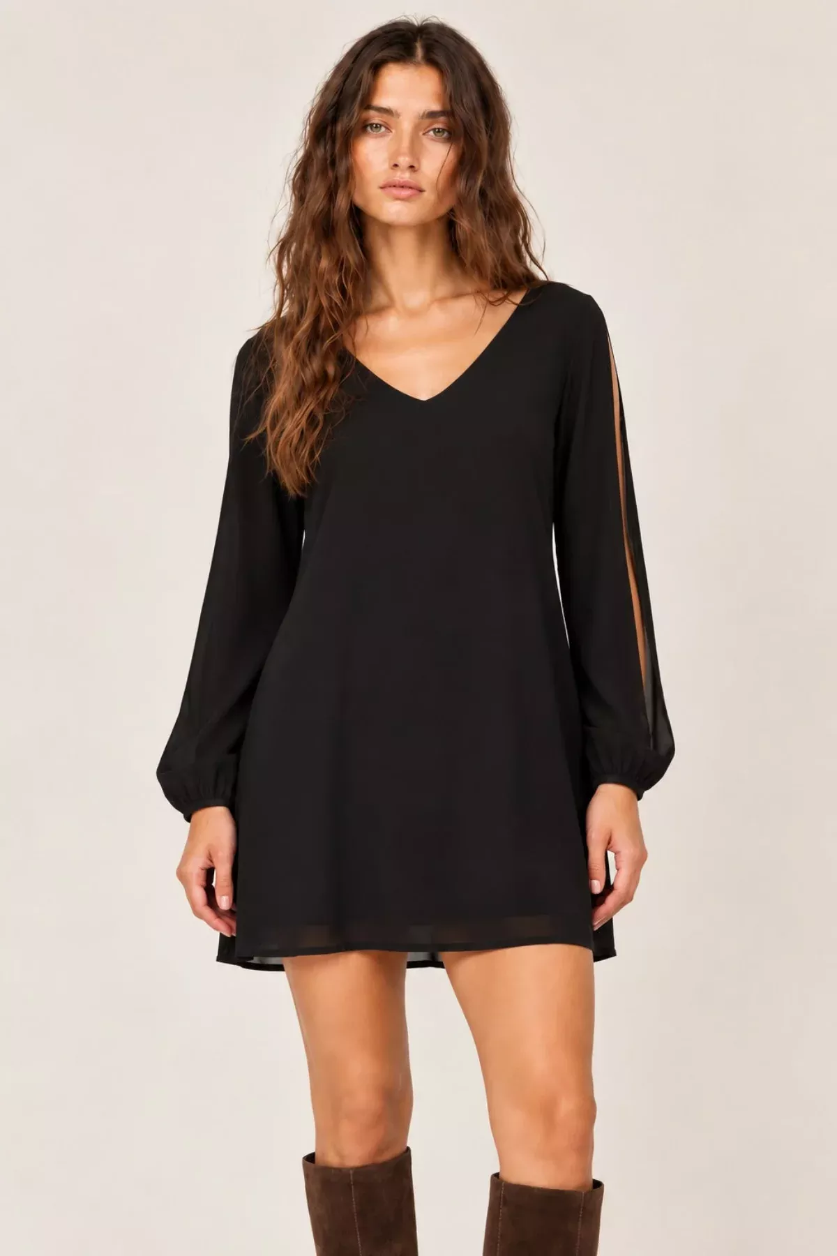 You Never Know Black Long Sleeve Cold-Shoulder Shift Dress | Boho Pink