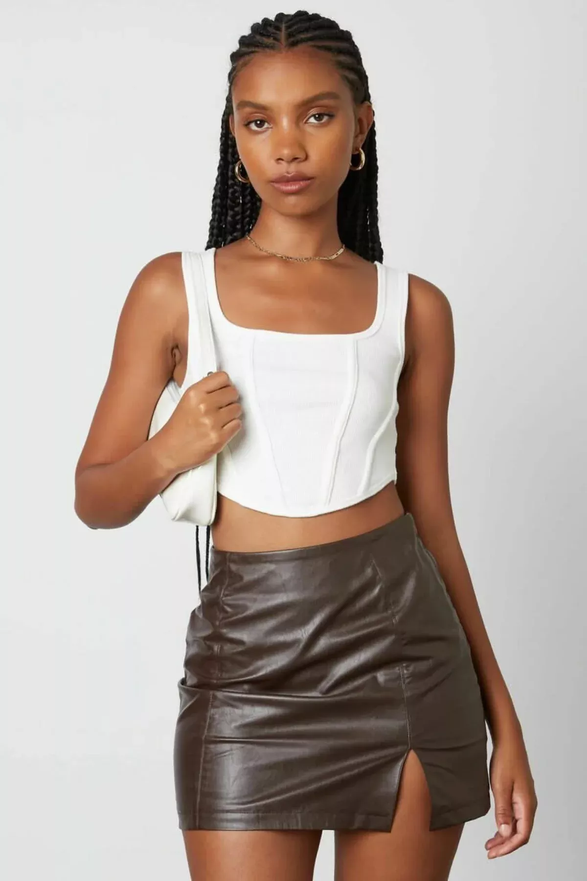 You're the Reason Espresso Vegan Leather Mini Skirt | Boho Pink